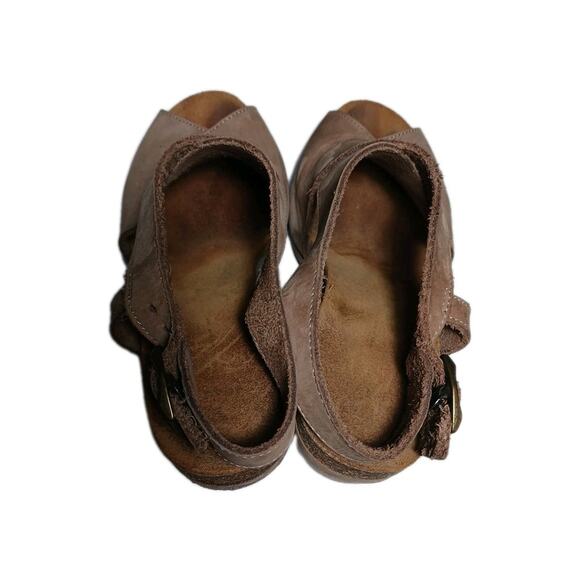 FRAU Platform Wedge Criss Cross Sandals Heels Womens Size 7.5 US 39 Tan Leather - Picture 8 of 11